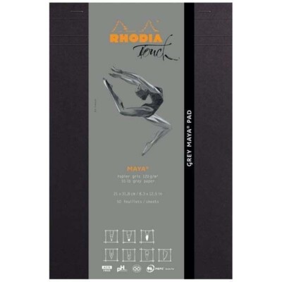 Rhodia Touch Maya Pad Cross-N-Dot Grey Staplebound Notebook A4