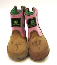John Deere Licensed Infant Baby Girl Sz 2 Suede Pink Leather Cowboy Farm Boots