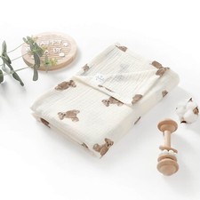 Teddy Bear Large Soft Organic Cotton Unisex Baby Muslin Swaddle Cloth Blanket