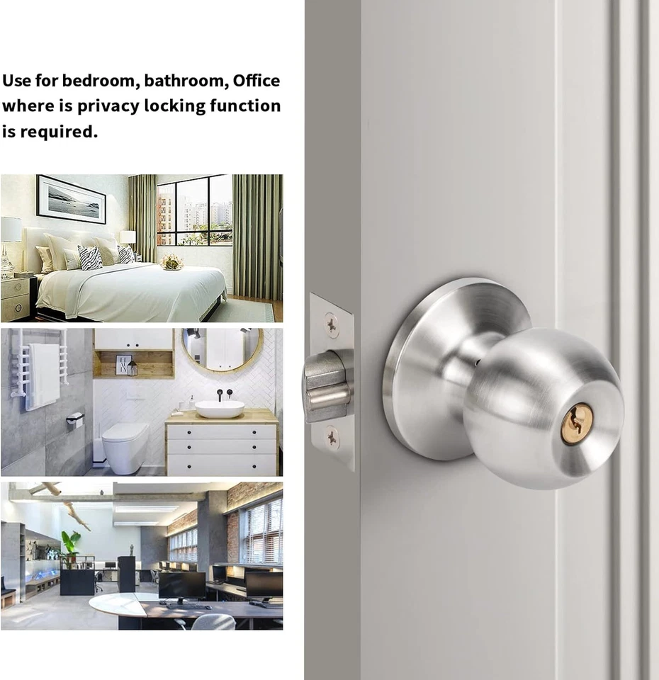 Round Door Lock Knob Handle Lever Lockset Entry Privacy Passage for Home Bedroom - Image 3 of 4