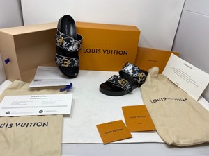 Louis-Vuitton-Bom-Dia-Flat-Mules-38-black-amp-White-Cat-in-Box-w-Receipt-Dust-Bag