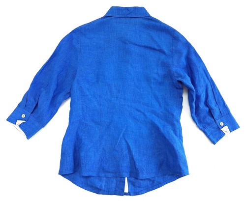 Camisa Mario Romano Azul Abotonada Lino Cuello Talla XS Mujer Hecha en Italia - Imagen 3 de 12