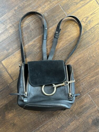 CHLOE FAYE Black Leather & Suede Backpack Bag