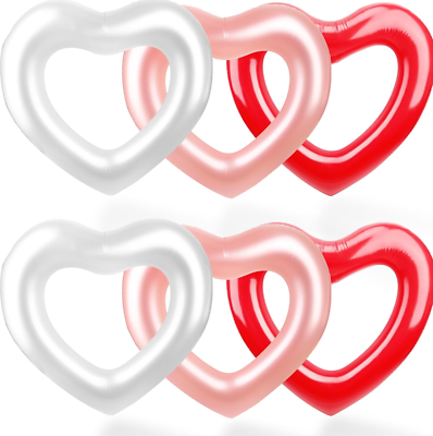 #ad #ad 6 Pack Inflatable Heart Pool Float Blow up Heart Shaped Swim Ring Summer Heart S