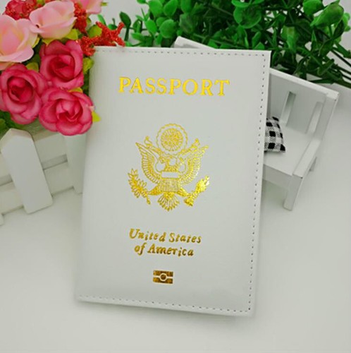 Leather Passport Holder Cover Travel case Wallet USA Emblem Gold - Picture 10 of 17