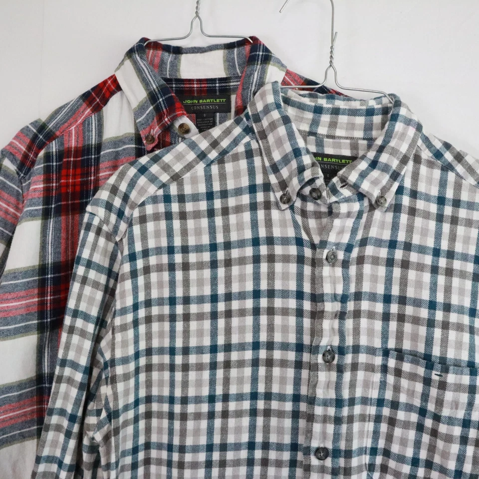 Lote de 2 camisas masculinas de flanela John Bartlett Consensus bolso pequeno xadrez com botões - Imagem 2 de 4