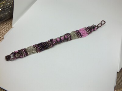 Stunning Toggle Clasp Bracelet Plum Pink Clear Seed Beads Adjustable WOW