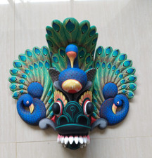 15 Inches Peacock Mask Wall Decor Hand Painted Wooden Art Souvenir Perfect