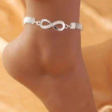 Silvertone Zircon Elegant Zinc Alloy Infinity Anklet Bracelet - New