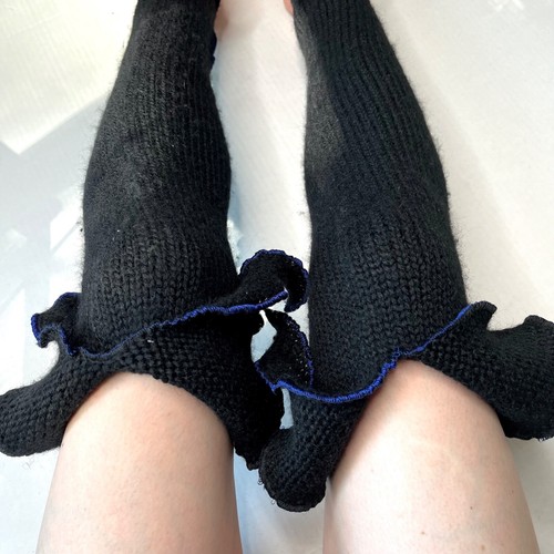 Suéter de Lana de Colección Calentadores de Piernas Arcos Negros Tejido Sin Pies Rodilla Calcetines Hoja de Hada - Imagen 6 de 11