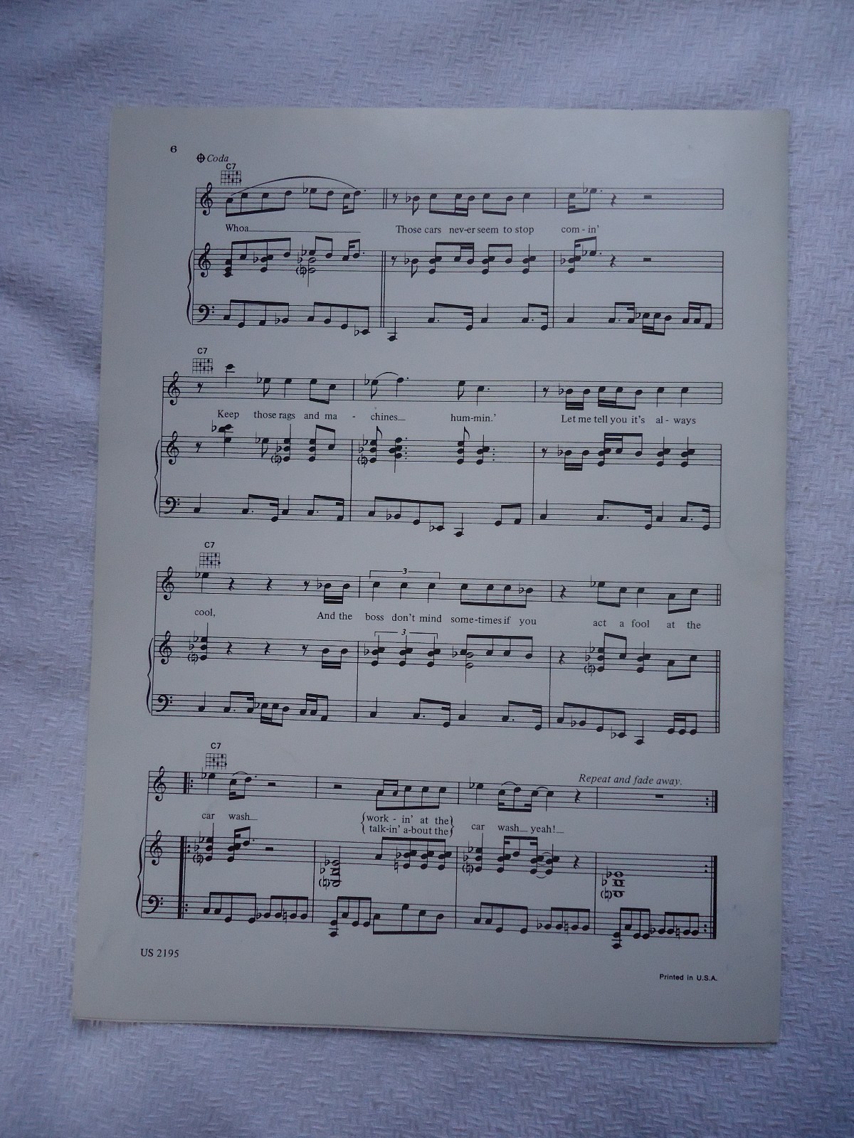 CAR WASH 1976 FILM BILLBOARD 1 HIT DISCO SHEET MUSIC DUCHESS MUSIC