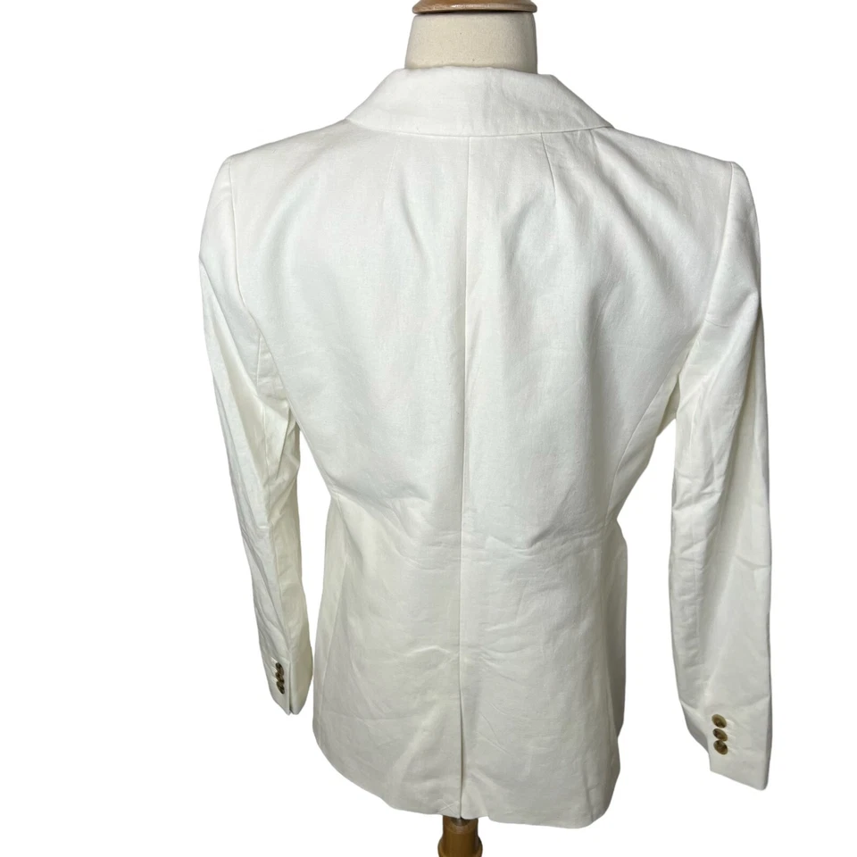 J.Crew Womens $178 Petite Linen Blend One Button Blazer White Size 4P Al755 - Image 4 of 4