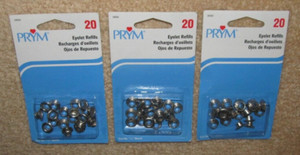 PRYM -DRITZ EYELET REFILLS -LOT OF 3- 20 IN EACH-SIZE No. 5/16"-NEW-ORIGINAL PKG