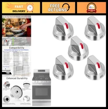 "Gas Stove Knobs Replacement - Stainless Steel Burner Control Knobs, 5 Pack for