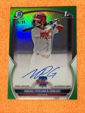 /99 Nikau Pouaka-Grego 1st AUTO 2023 Bowman #CPA-NP Chrome TRUE GREEN REFRACTOR
