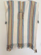 VTG 1960s Columbian Poncho Folk Art Hand Loomed Woven Split Front Hippie Boho OS