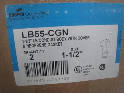 COOPER CROUSE HINDS LB55-CGN NEW 1-1/2'' LB LOT OF 2   FREE SHIPPING