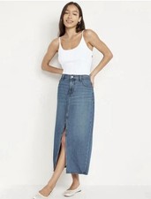 Old Navy Mid-Rise Jean Maxi Skirt Size M Slit Front Pocket Medium Wash Denim B7