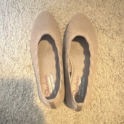 Skechers Women s Size 7 Beige Knit Ballet Flats Memory Foam Slip-On Round