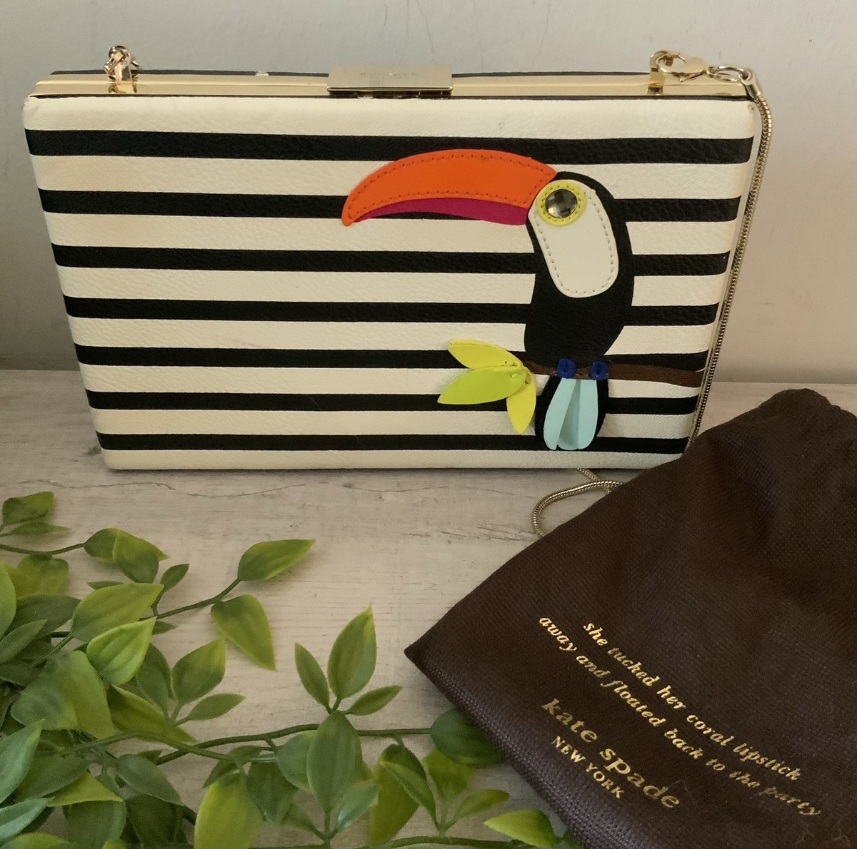 KATE SPADE TOUCAN EMANUELLE MONTIGO AVENUE STRIPED CLUTCH SHOULDER