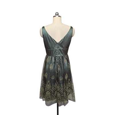 Adrianna Papell Boutique Teal Green Gold Glitter Tulle Cocktail Dress 8P  Petite | eBay