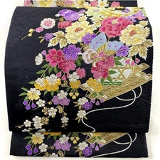 Japanese Kimono, SILK Fukuro OBI,ZENTU, GLD thread, BT,Embroidery,L14'3"..4632