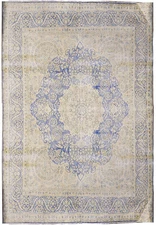 VINTAGE 10' x 13' Perrsian Kermaan Old Worn Carpet Beige Blue #5039