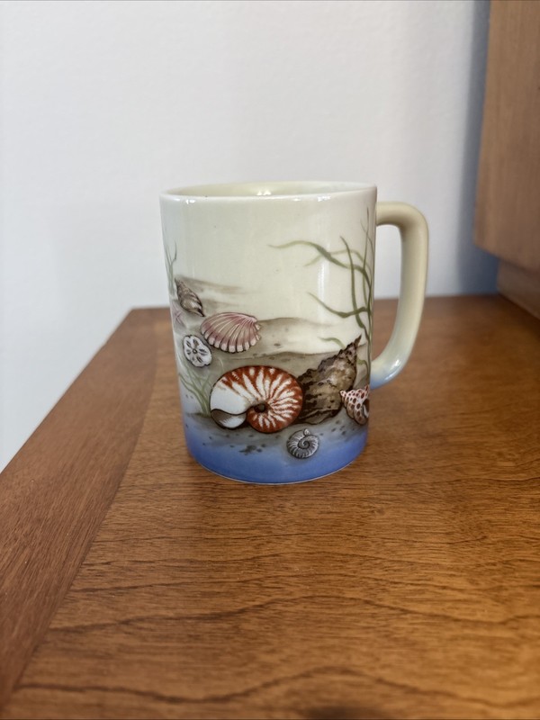 Vintage Otagiri  Mug ~ Blue Coffee Cup ~Sea Themed Seashell