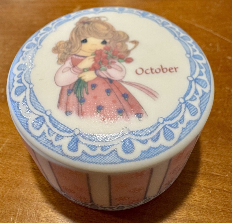 Precious Moments OCTOBER Birthday Porcelain Trinket Jewelry Box With Lid