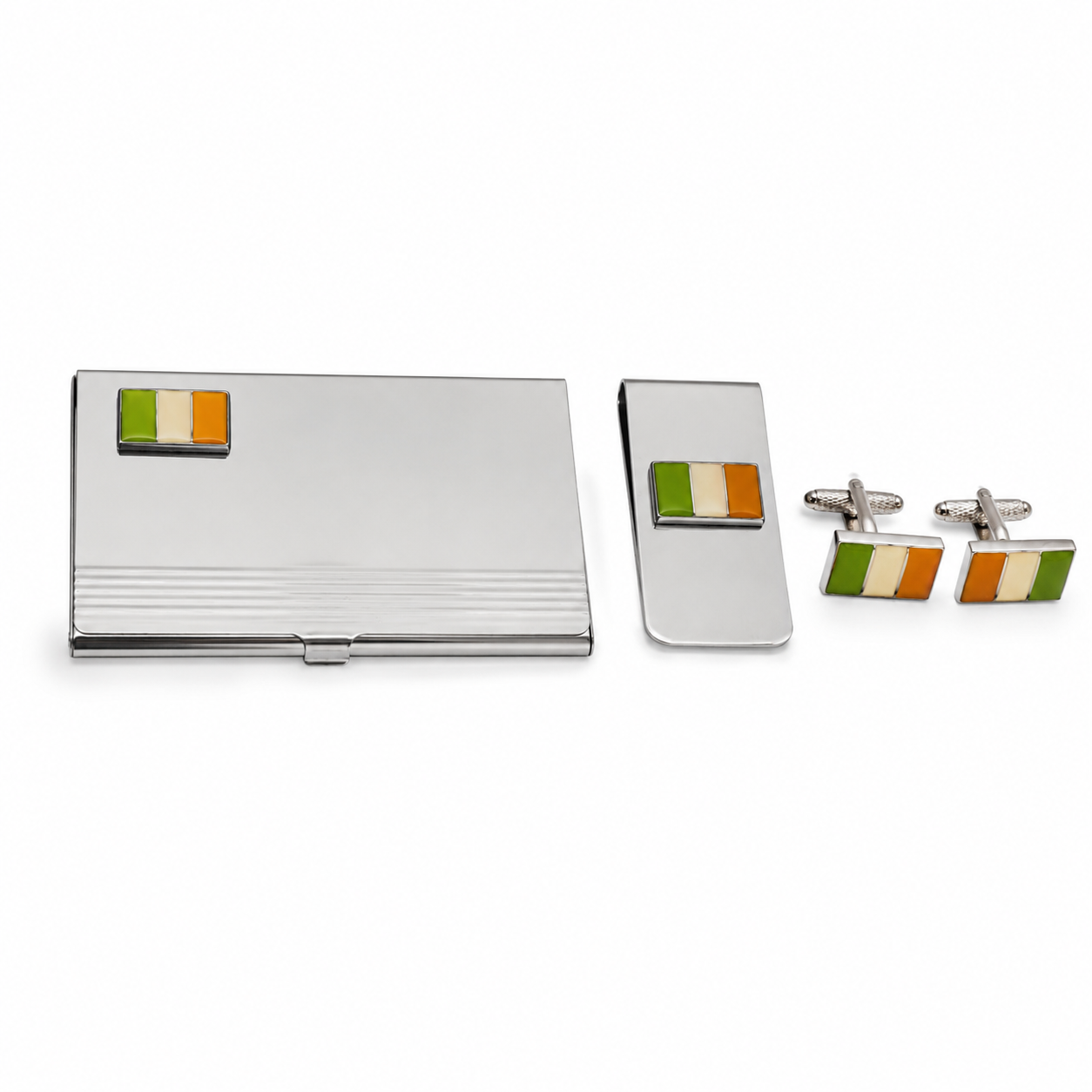 Irish Flag Business Card Holder, Money Clip & Cufflink Set for Men – Onyx Art