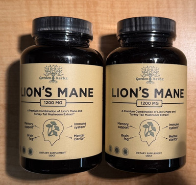 NEW (120ct x 2) Lion's Mane Supplement Capsules Memory Focus 1200mg 07.2028
