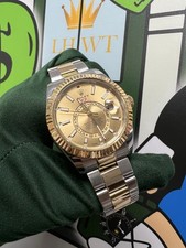 Rolex Champagne Skydweller Box & Papers 18ct Gold & Steel Lh Watch Trade 42mm