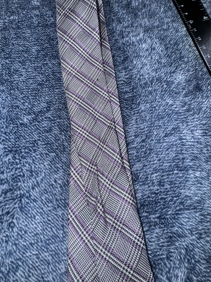 Corbata Brooks Brothers para hombre gris púrpura pura seda hecha en EE. UU. Italia trabajo Foto 3 de 4