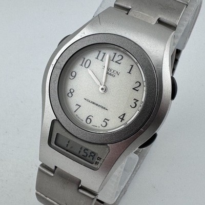 Vintage Sheen CASIO Watch SHN-100 Women Silver Analog Digital Chrono New Battery