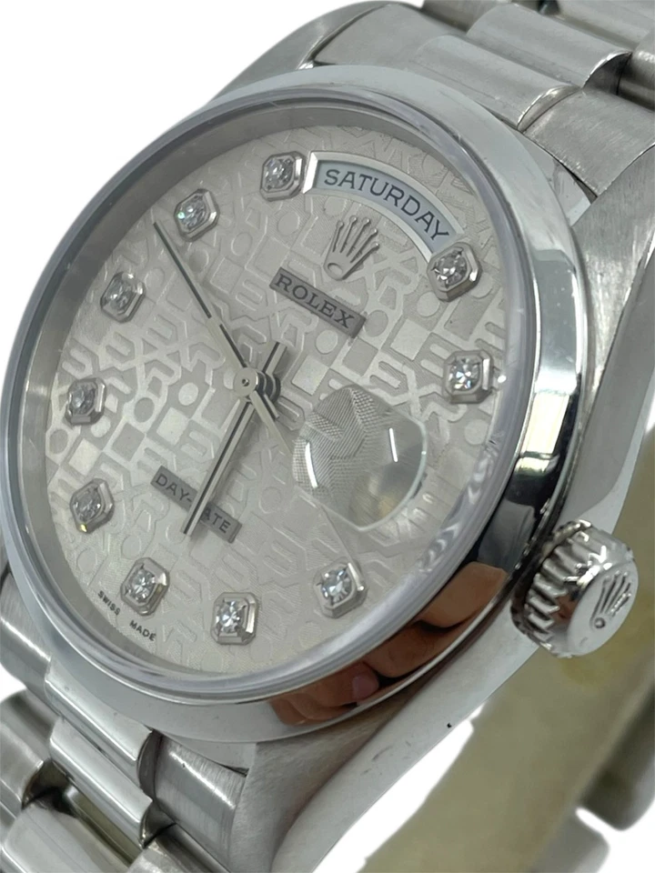劳力士白金日期手表带周年表盘和钻石指数参考:18206 — 第 3/4 张图片