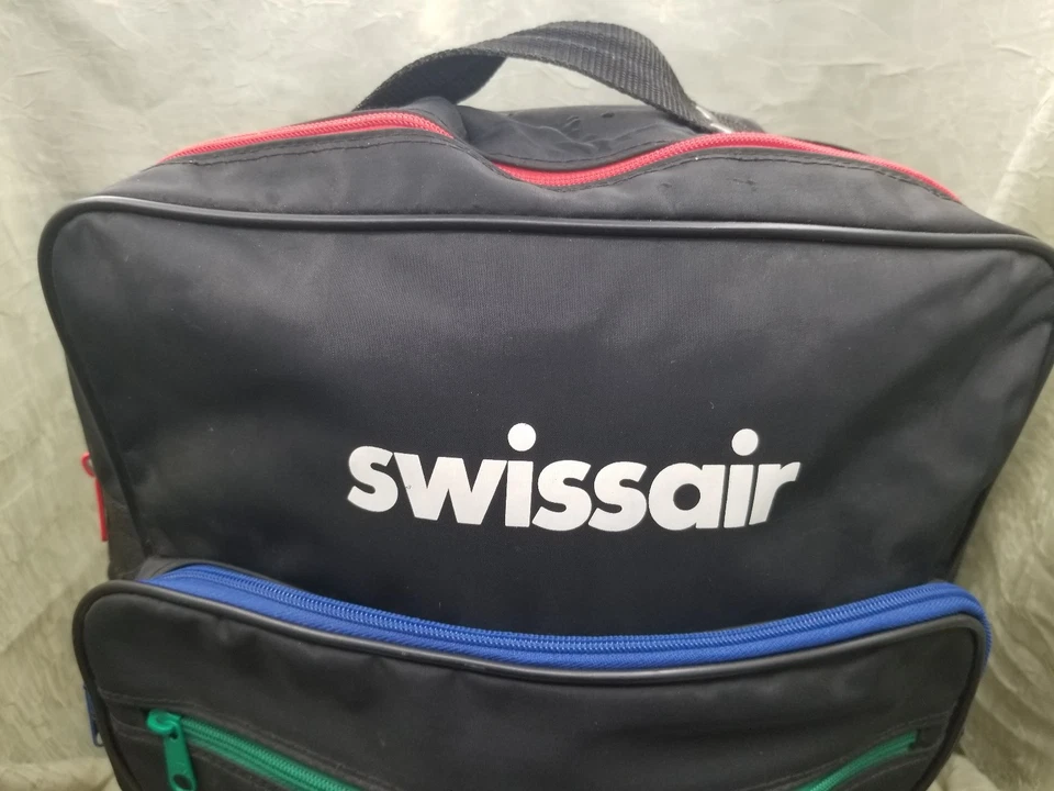 Vintage 80’s Swissair Swiss Air Logo Black Airline Carry On Backpack Bag Luggage - Image 2 of 4