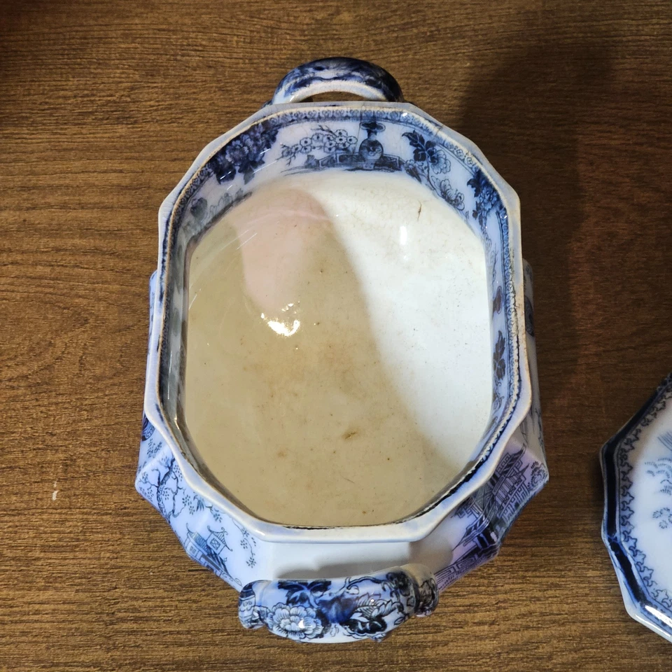 Puré de morera W. Adams & Sons Jeddo Ironstone con tapa, sin cucharón Foto 3 de 4