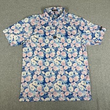 Bad Birdie Golf Polo Men's Large Blue Floral Pastel Performance Stretch Shirt