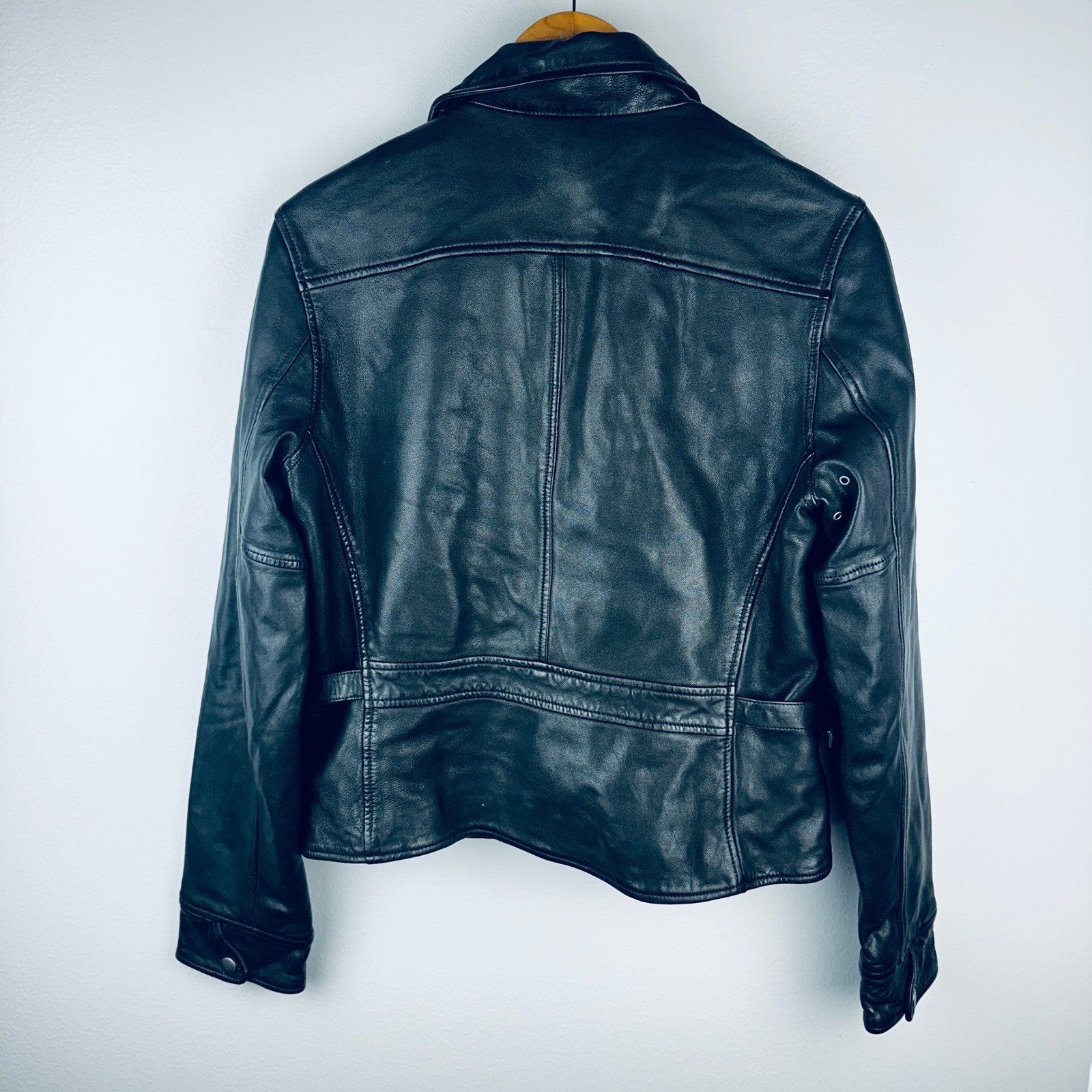 Polo Ralph Lauren Black Lamb Leather Moto Biker Jacket Large 211783031001 - Thumbnail 3