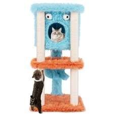 Monster-Themed Cat Tree w/Soft Long Plush Sisal Scratching Posts Private Condo