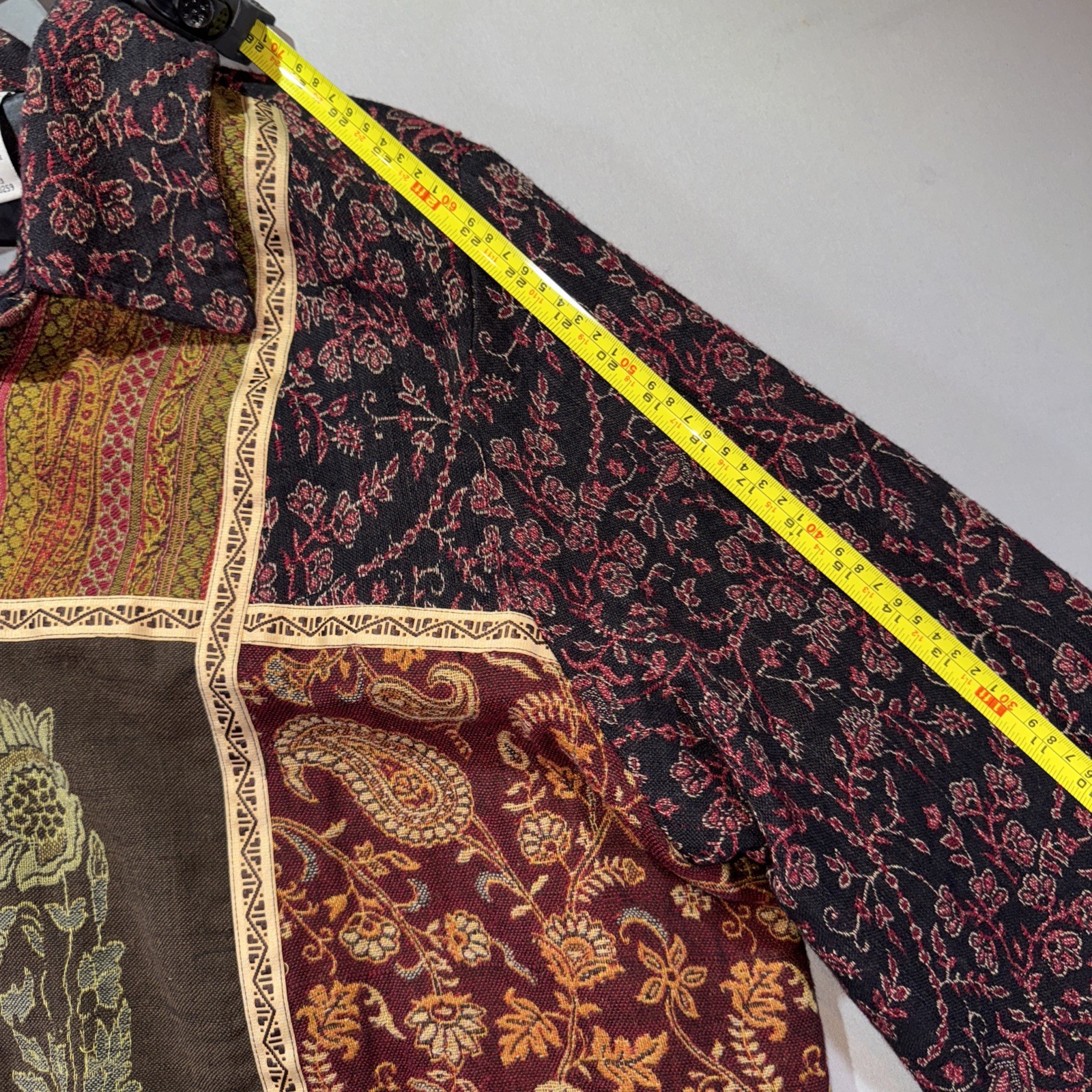 VTG Womens Patchwork Tapestry Coat Jacket Boho La… - image 9