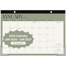 2026 Desk Calendar, Large Desktop/Wall Monthly 17"x12" Jan 2026-Jun 2027  Green