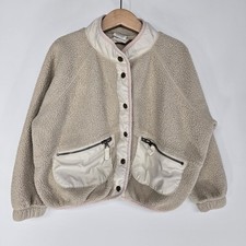GAP Kids Sherpa Fleece Jacket Unisex S 6-7 Beige Snap Button Mock Neck Outerwear