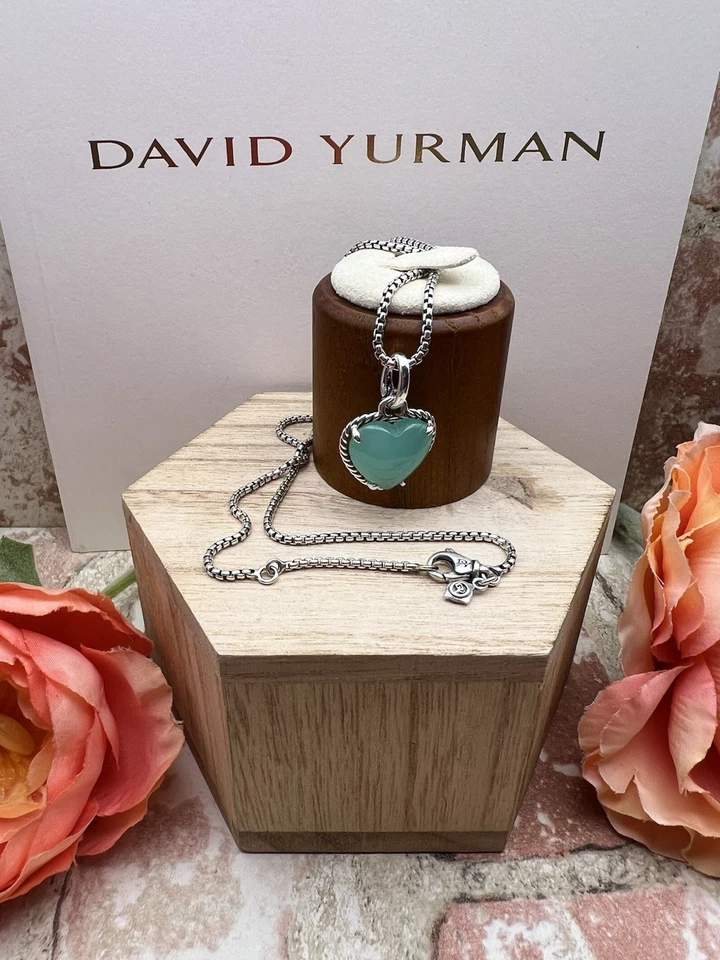 DAVID YURMAN Sterling Silver Aqua Chalcedony Heart Charm Pendant With Chain - Image 2 of 4
