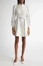 AUTH Zimmermann Floral Print Belted Linen Minidress Size 2 AU/8 US