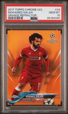2017 TOPPS CHROME CHAMPIONS LEAGUE ORANGE REFRACTOR MOHAMED SALAH 23/25 PSA 10