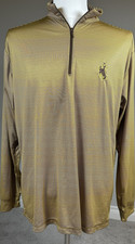 Horn Legend Wyoming Cowboys Men's Large Striped 1/4 Zip Pullover Brown Gold 