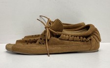 Minnetonka 6073 Tan Suede Fringe Open Toe Moccasin Booties Women's Size 8