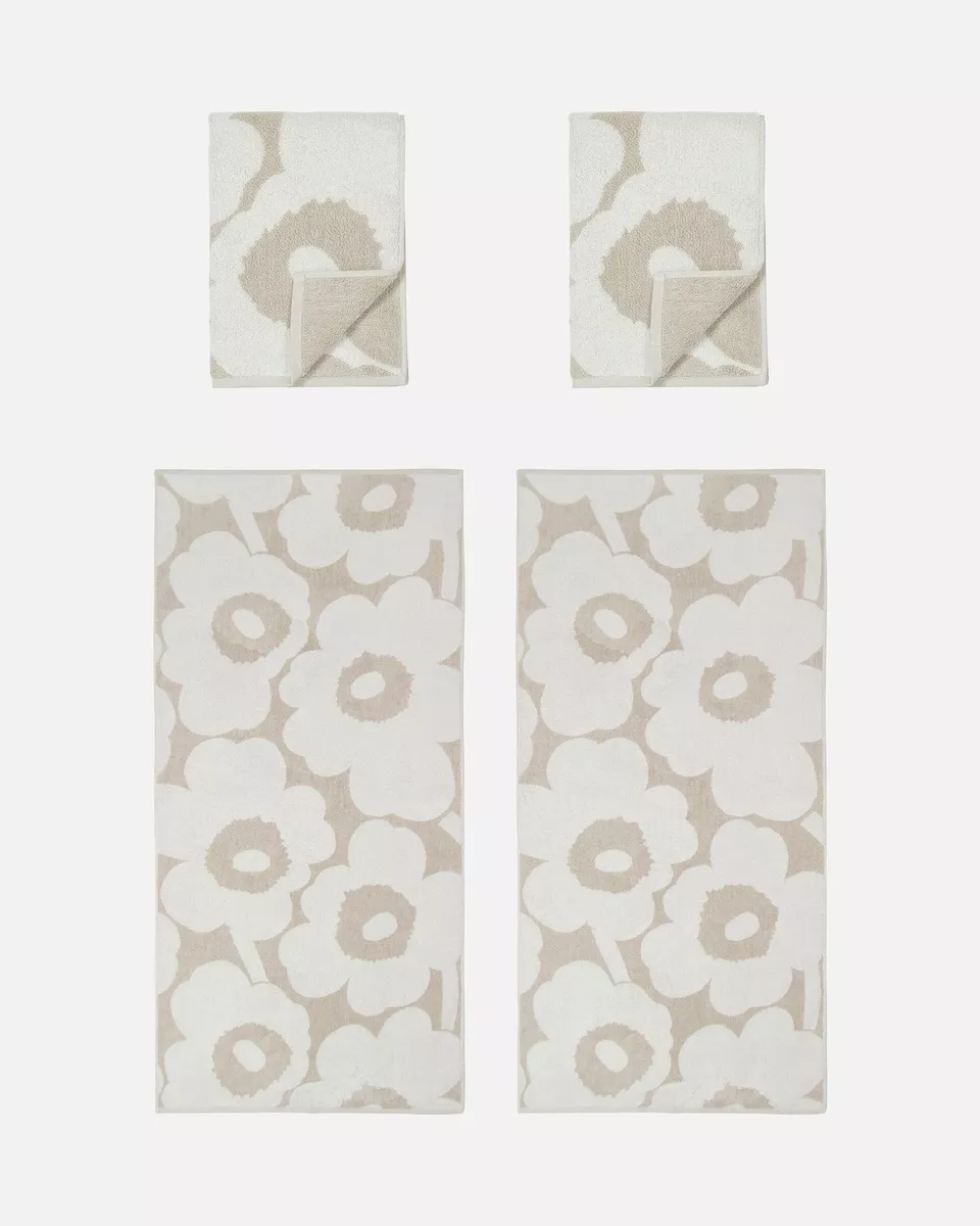 Marimekko Unikko Bath Towel Set Beige 4 Pieces 2 Hand Towels 2