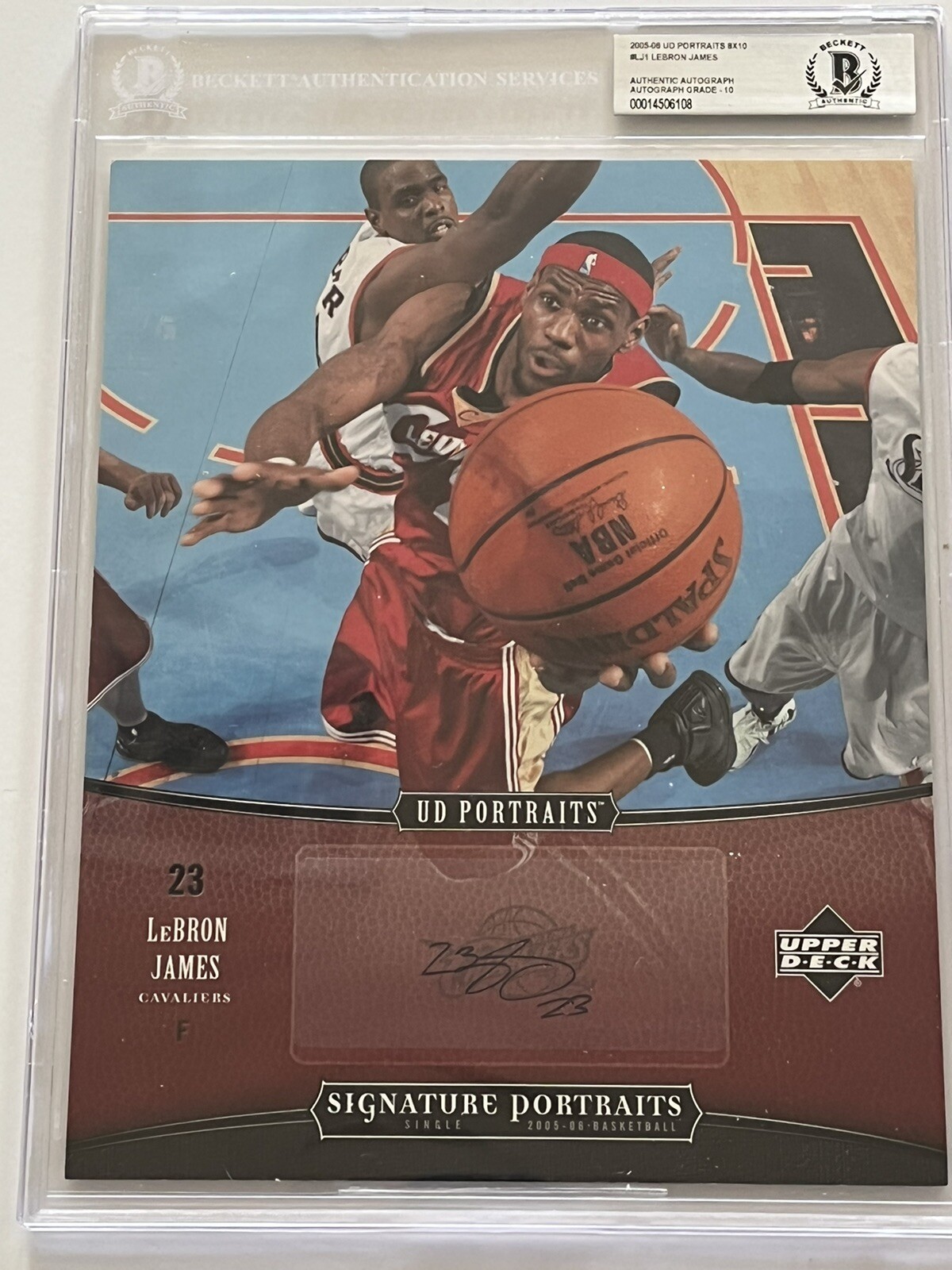 LeBron James Autographed Signed Cleveland Cavaliers 2005 UD 8x10 Portraits #LJ1 Card Auto 10 BAS Slab 